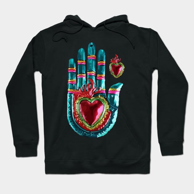 Tin hand mexican metal folk art and crafts sacred heart ornament Hoodie by T-Mex